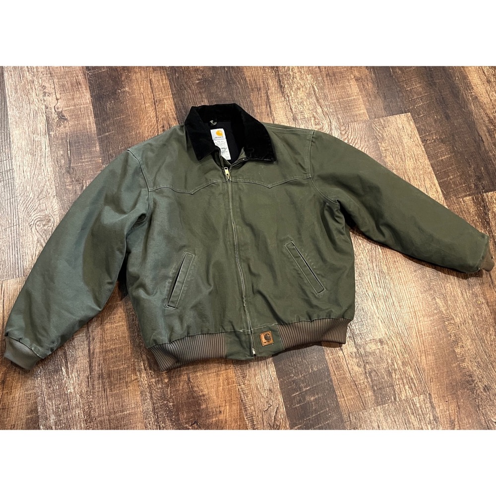 Vintage Carhartt J14 Santa Fe Jacket Loden Green Duck Canvas Flannel Lined 2XL